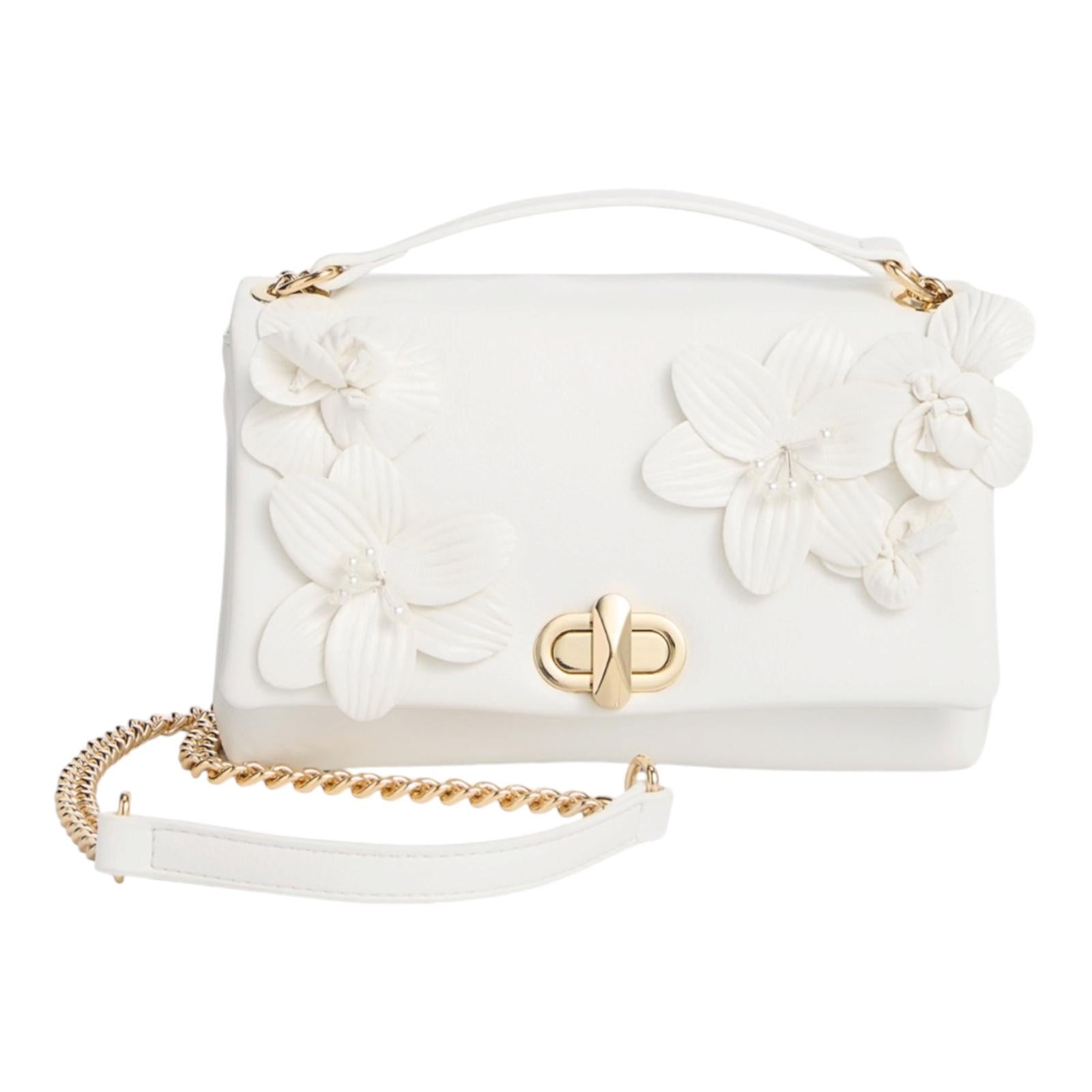 Bolso Floral Blanco para mujer- Crossbody Elegante con Flores 3D