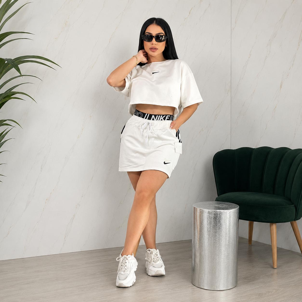 Conjuntos Deportivo de 2 Piezas: Pullover Crop y Falda Short con Bolsillo-Talla Unica(s/m)