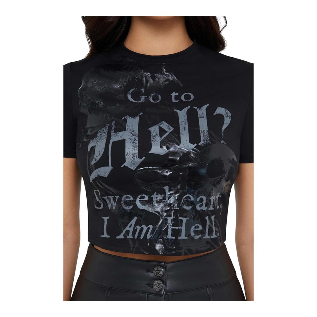 KILLSTAR GO TO HELL BABY CROP T-SHIRT -SIZE S