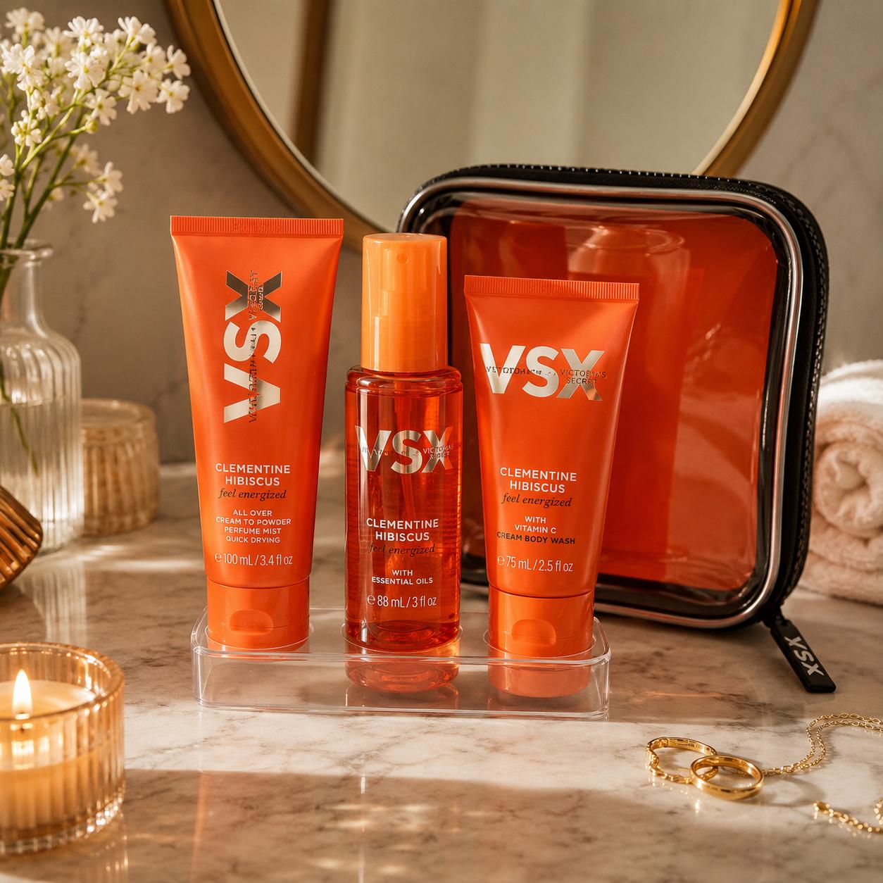 Victoria's Secret VSX Clementine Hibiscus- Kit de Cuidado Corporal 3 Piezas
