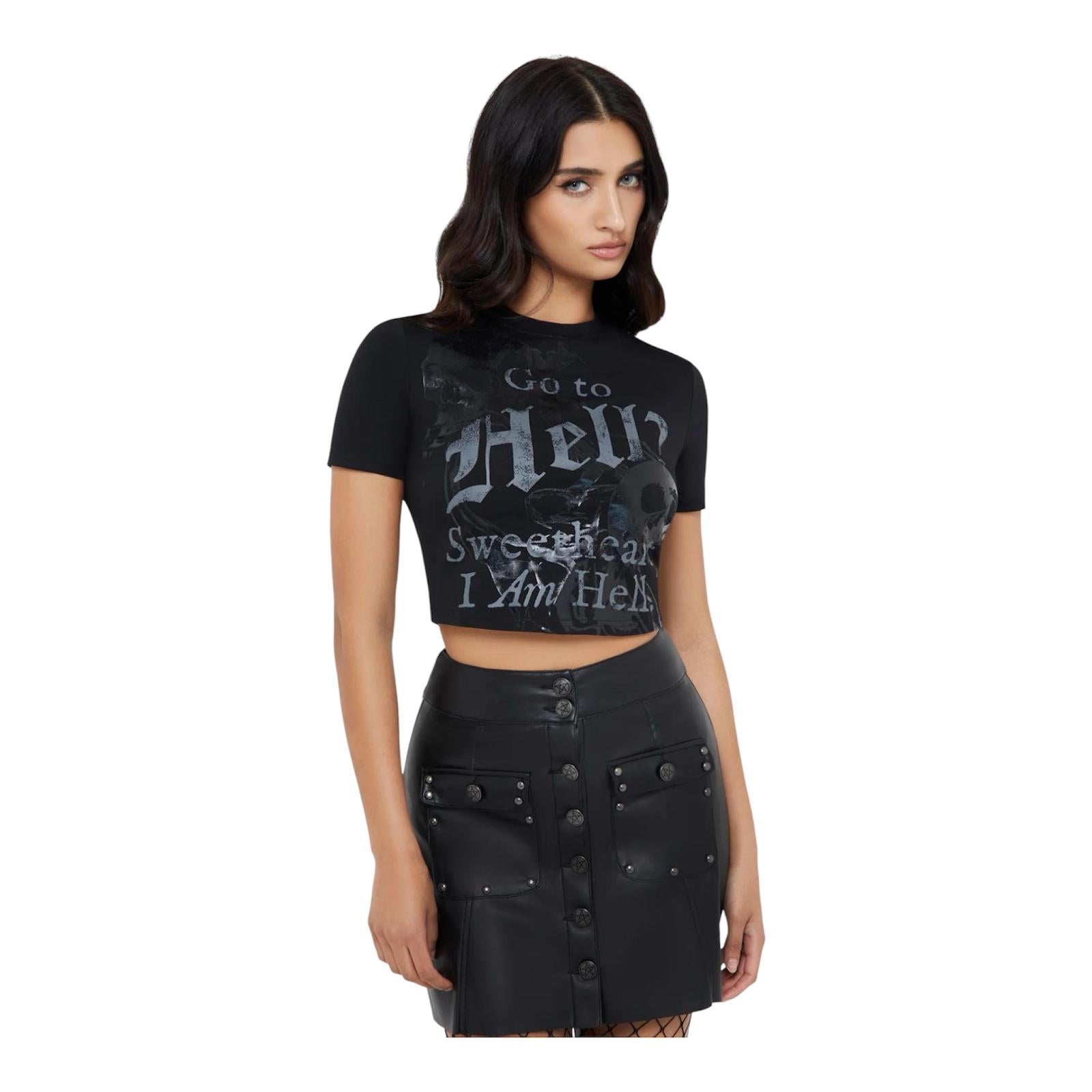 KILLSTAR GO TO HELL BABY CROP T-SHIRT -SIZE S