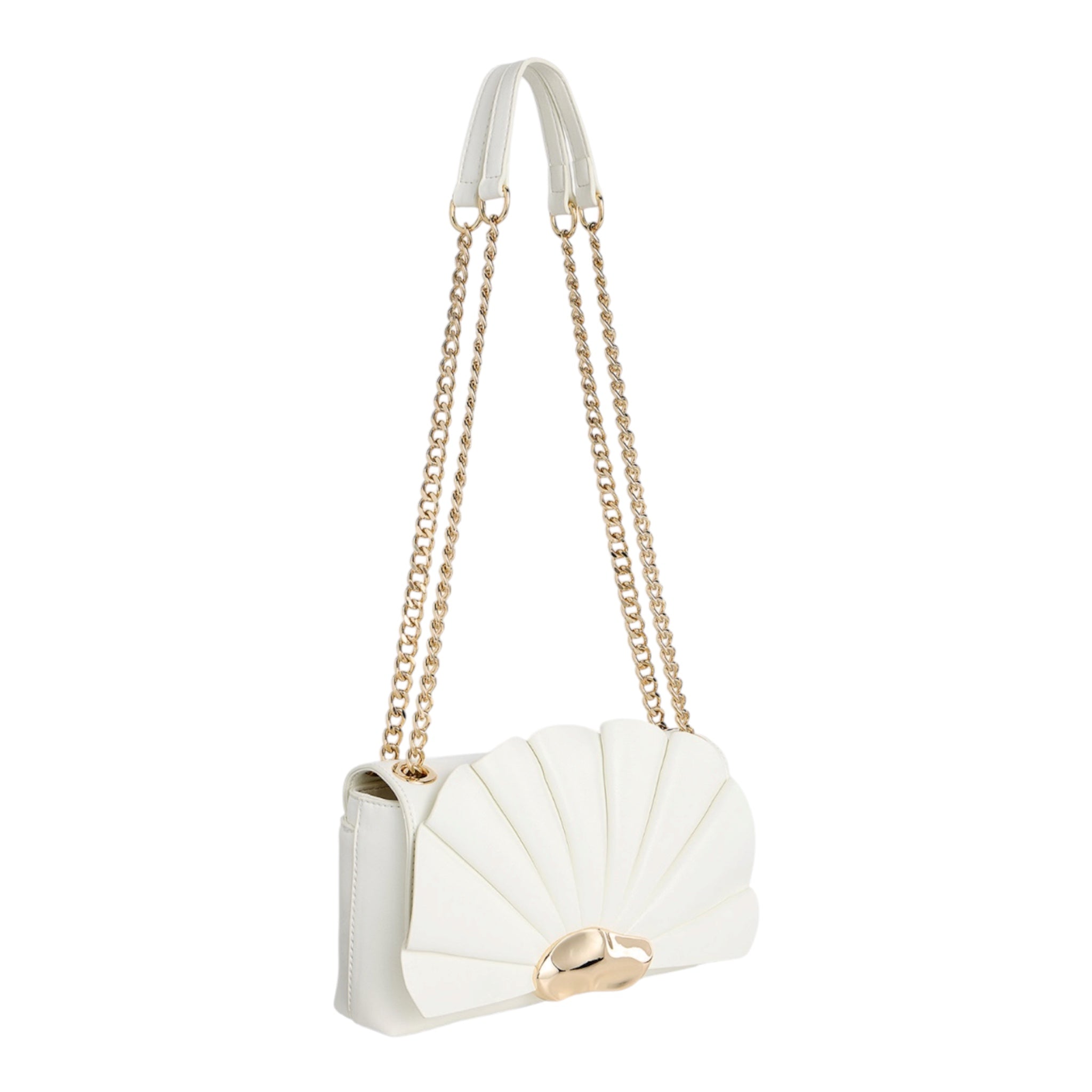 Bolso de Hombro Elegance Shell Blanco con cadena dorada para mujer